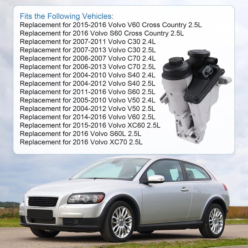 DICMIC Oil Filter Housing with Gasket for 2004-2016 Volvo C30 C70 S40 S60 V50 V60 XC60 XC70 Replace# 31338685, 31338684, 30788494, 30684381 - Image 4